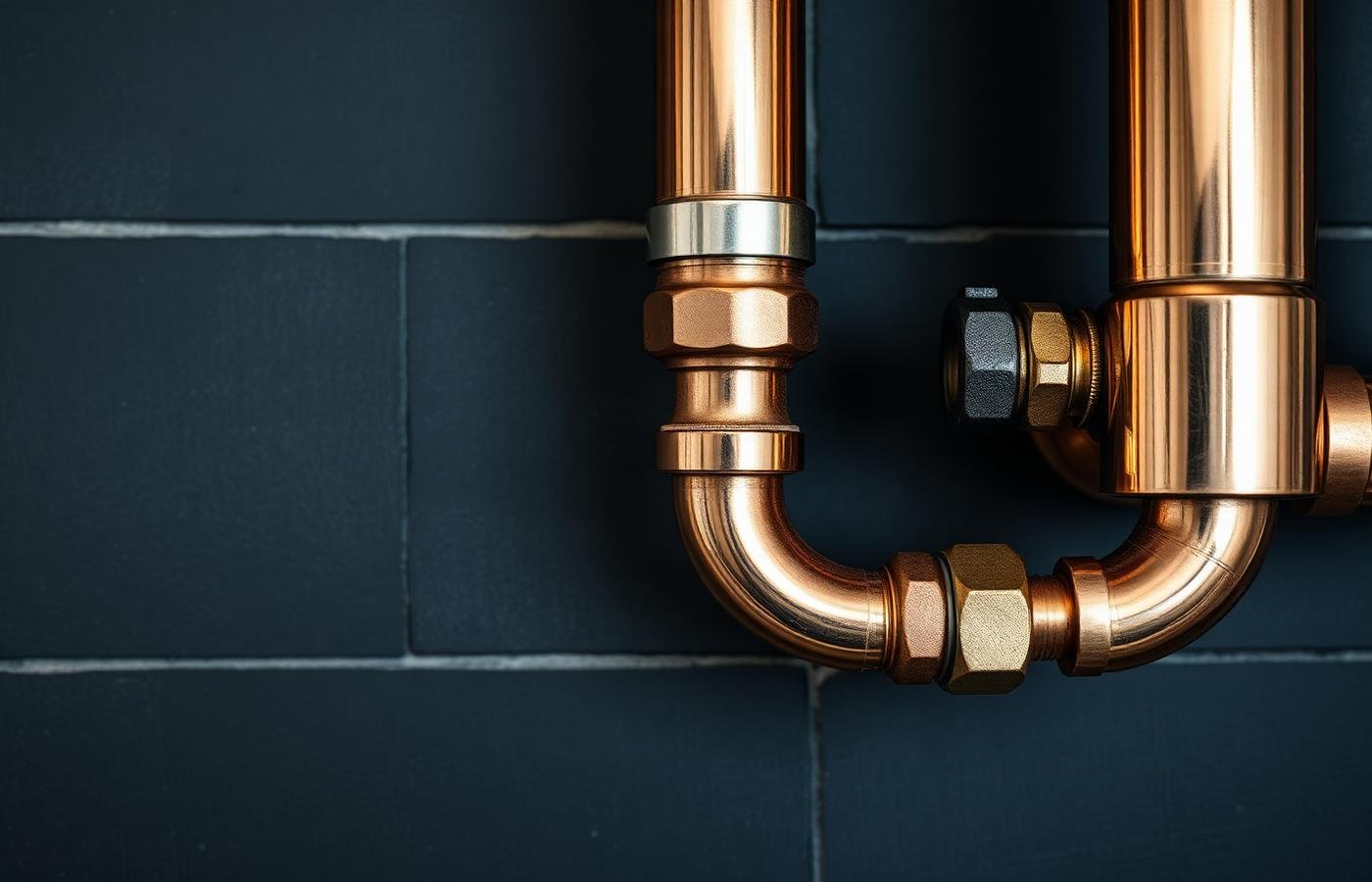 Copper pipework and brass fittings